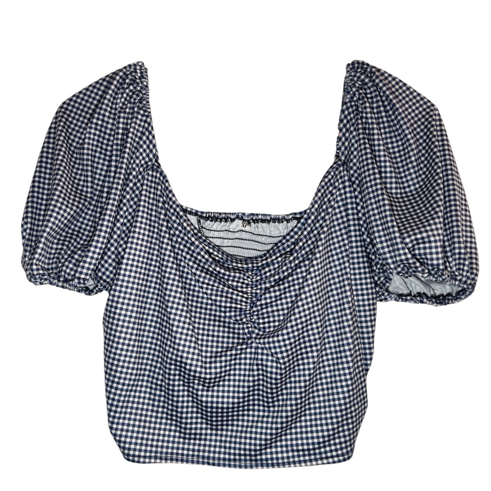 SHEIN Women’s Gingham Puff Short Sleeve Crop Top